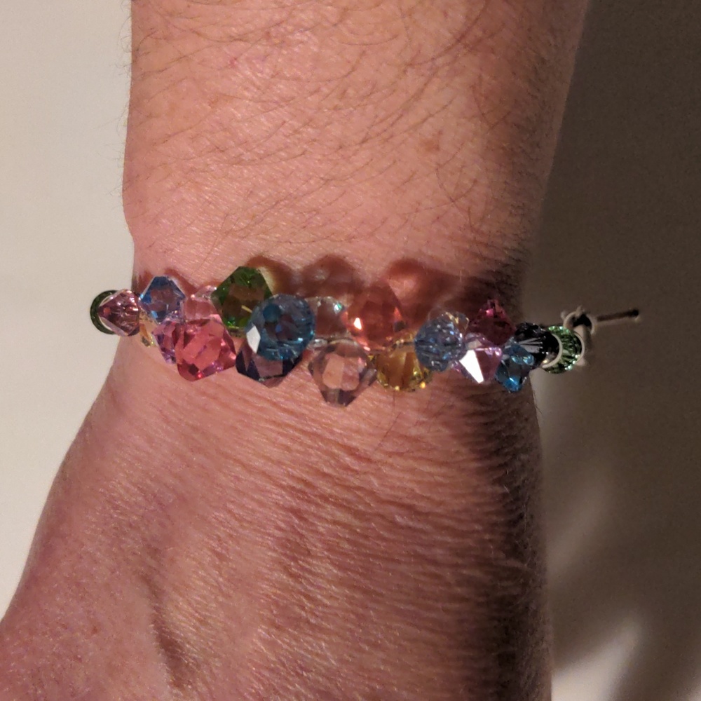 Crystal Silver Toggle Bracelet 7.5" Handmade Pastel